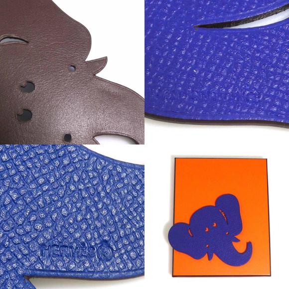 Hermes HERMES Charm Object Petite H Animal Motif Elephant Leather Dark Brown Blu - Picture 5 of 5